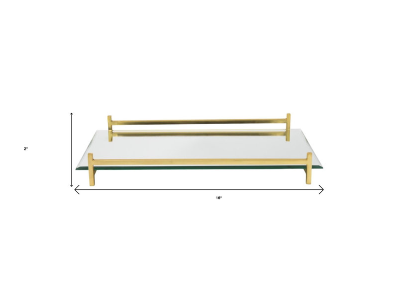 16" Mirror and Gold Rectangular Glass Vanity Tray