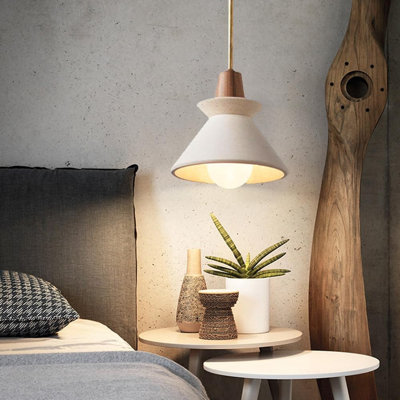 Luminaire suspendu en béton 9,4 po pour îlot de cuisine Luminaire suspendu unique en forme de pomme de pin de style nordique en ciment pour salle à manger, chevet, cuisine, couloir, 1 pièce, blanc