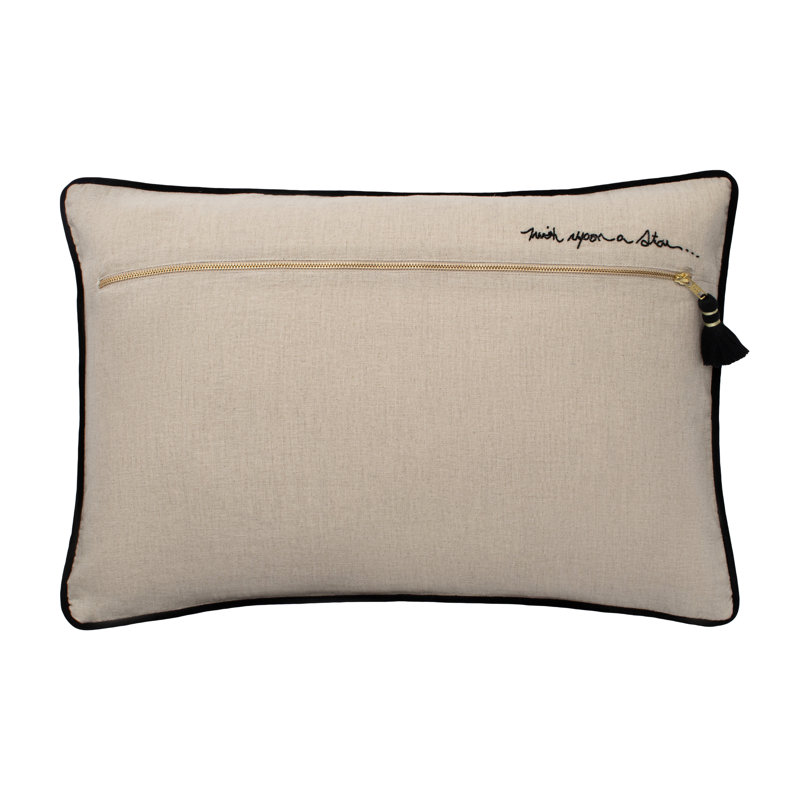 Tassels;Embroidered Down Throw Pillow, Black