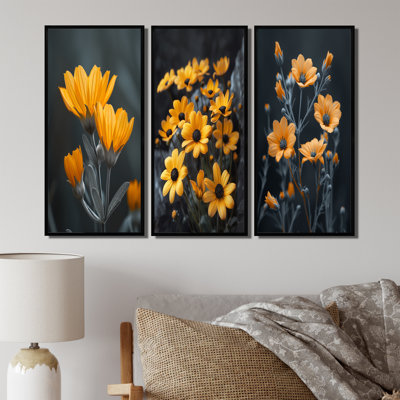 Monochrome Yellow Grey Cornflowers Grace I - Traditional Wall Art Collection