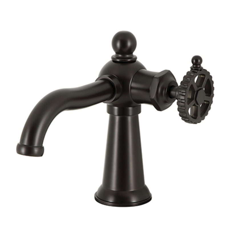 Kingston Brass Fuller Single-Handle 1-Hole Deck Mount Bathroom Faucet with Push Pop-Up, Wheel, Polished Brass