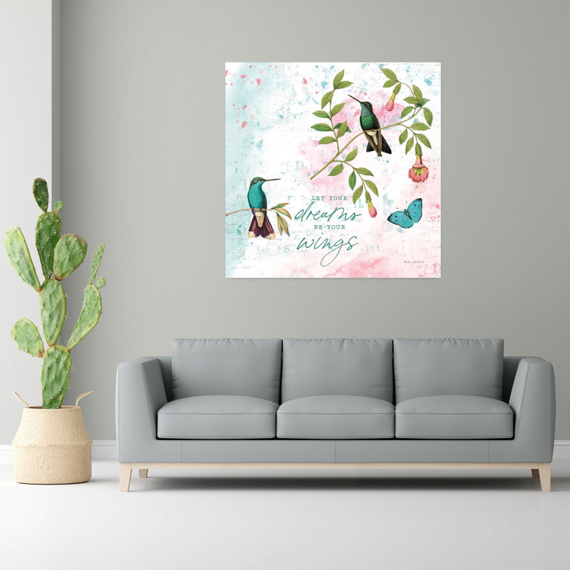 Kaleidoscope IV, art contemporain colibri vibrant avec colibri, H 48 po x l 48 po