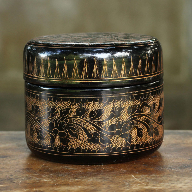Boîte décorative en bois floral vert exotique Gunnison, Or