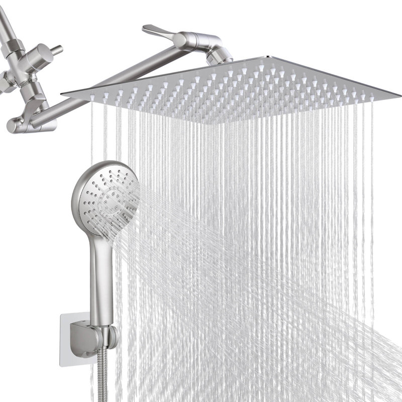Pomme de douche double avec douchette combinée, pomme de douche à pluie haute pression 12 pouces, Nickel brossé