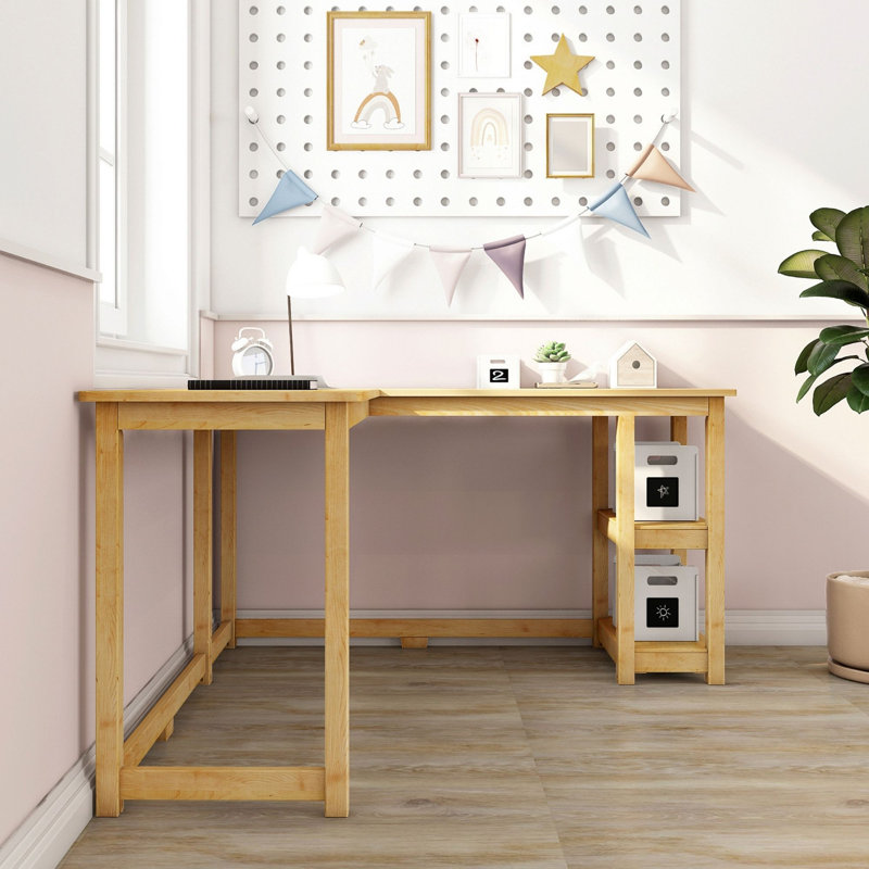 Bureau en coin Peytin avec tablettes, Naturel