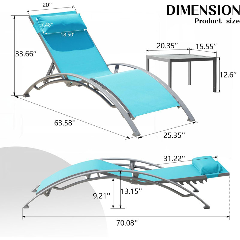 Ensemble de 3 chaises longues pour piscine, Sarcelle