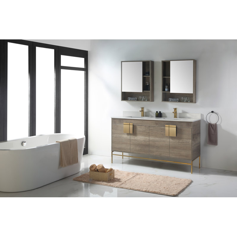 Ensemble de meuble-lavabo double 60 po Tortola, Laiton satiné, Gris ombré