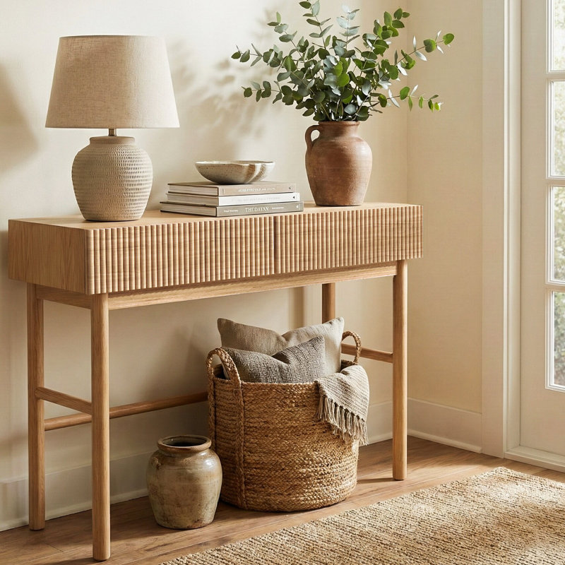 Darthie Solid Wood Console Table, Natural Wood