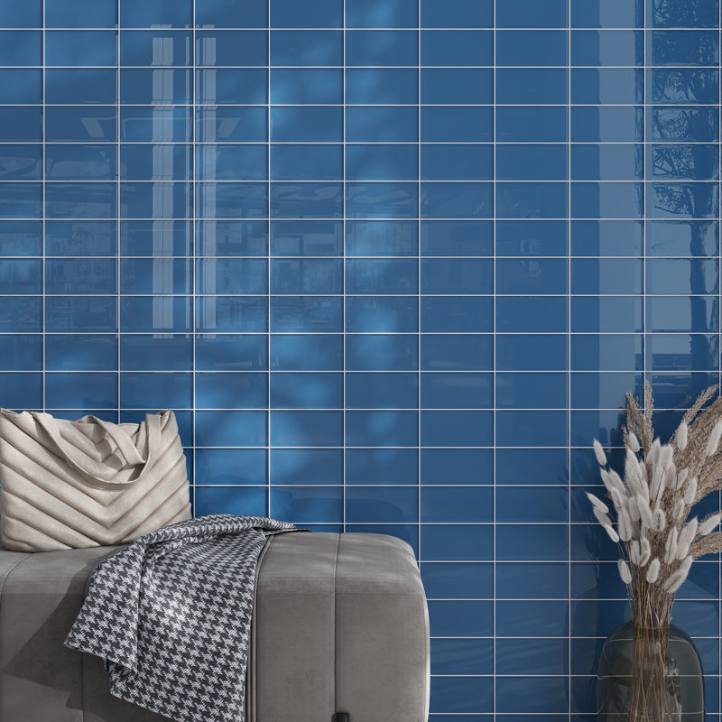 3"X 6" Polished Glass Subway Tile, Blue
