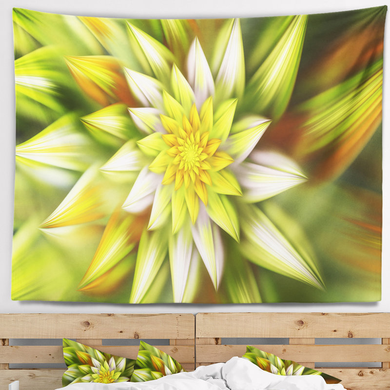 Tapisserie fleur jaune fractale floral, H 78 po x l 92 po