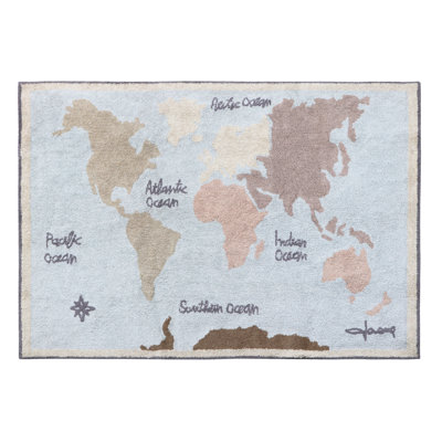 Tapis rectangulaire en coton touffeté à la main 4 pi 7 po x 6 pi 7 po en naturel / beige sable / marron / pois beige / gris foncé / gris papillon / bleu nouveau