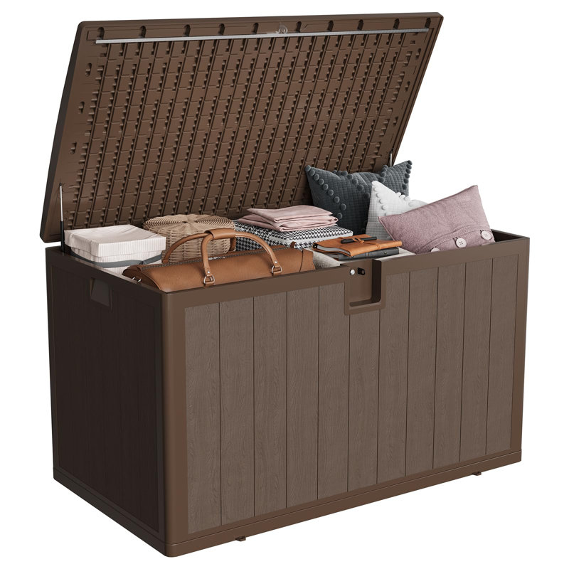 Outdoor Resin Deck Box 130 Gallon, Waterproof Storage Container with Lockable Lid and UV Protection for Patio Backyard Garden Poolside