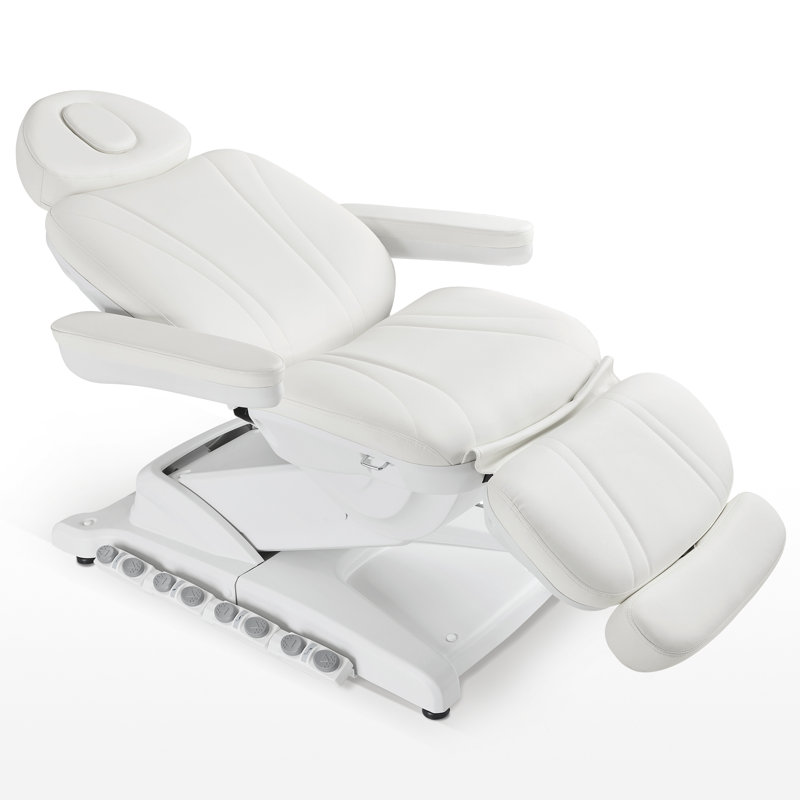 Lit de massage esthétique et esthétique avec télécommande et contrôle au pied, similicuir, Blanc