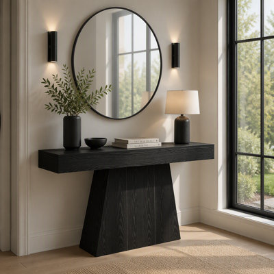 63" Console Table, Farmhouse Entryway Table Sofa Table with Trapezoidal Base