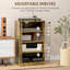Armoire audio-vidéo moderne à 4 niveaux avec tablettes réglables, portes en verre trempé et gestion des câbles, brun rustique