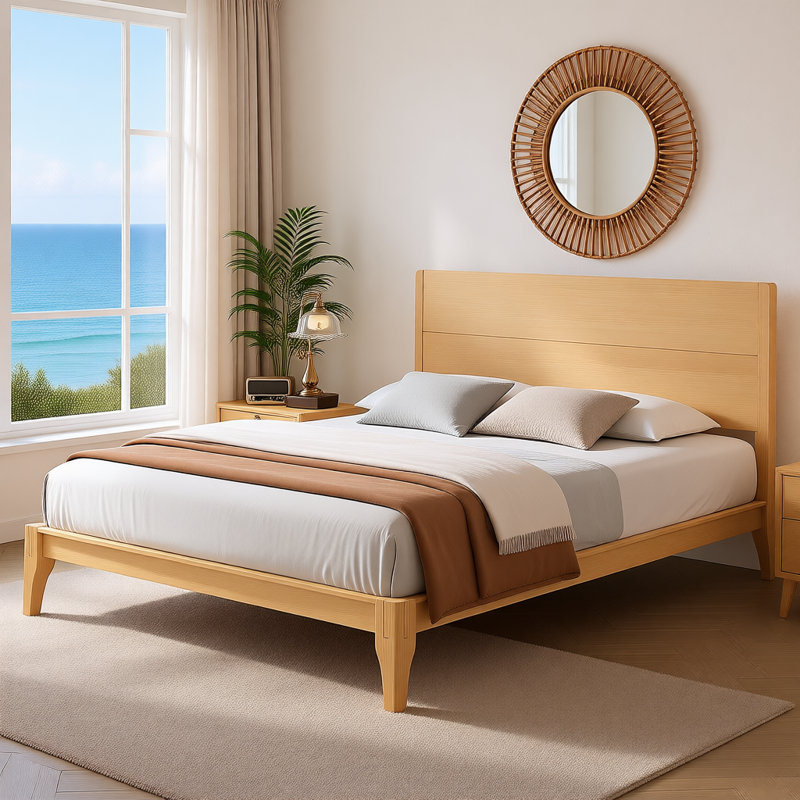 Mid-Century Modern 12-Inch Bamboo Wood Platform Bed with Wood Slat Metal Support, Eco-Friendly Design, No Box Spring Needed, Easy Assembly