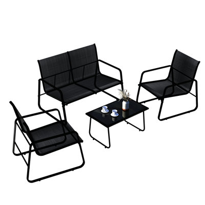 Garden Furniture Set, Metal Frame Patio Conversation Set With Loveseat