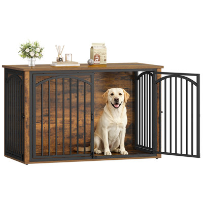 Dog Crate Furniture, 4-Door Wooden Dog Crate, End Side Table Animal Crates for Small/Medium/Large Dogs, Indoor Dogs Kennel 