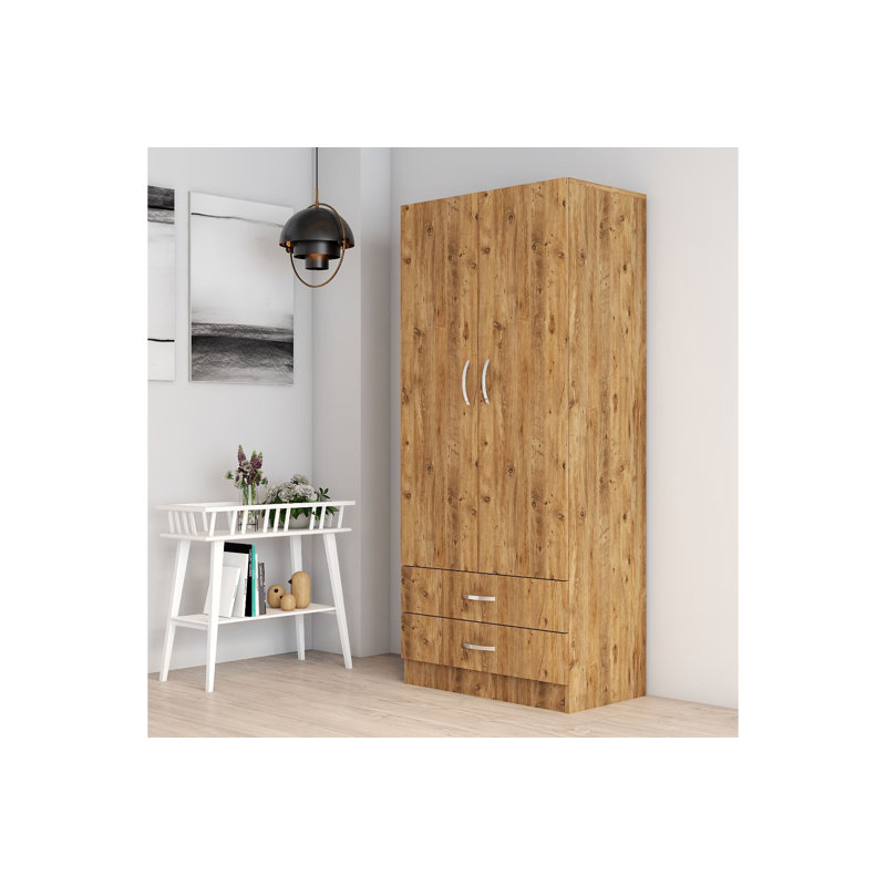 Elegant Atlantic Pine Wardrobe with Numerous Shelves, 31.5 x 71.4 x 18.3 inches | 100% Melamine Coated Particle Board, Thickness: 0.7 inches | Additional Storage for Clothes & Accessories, Traditional Solid Color Design