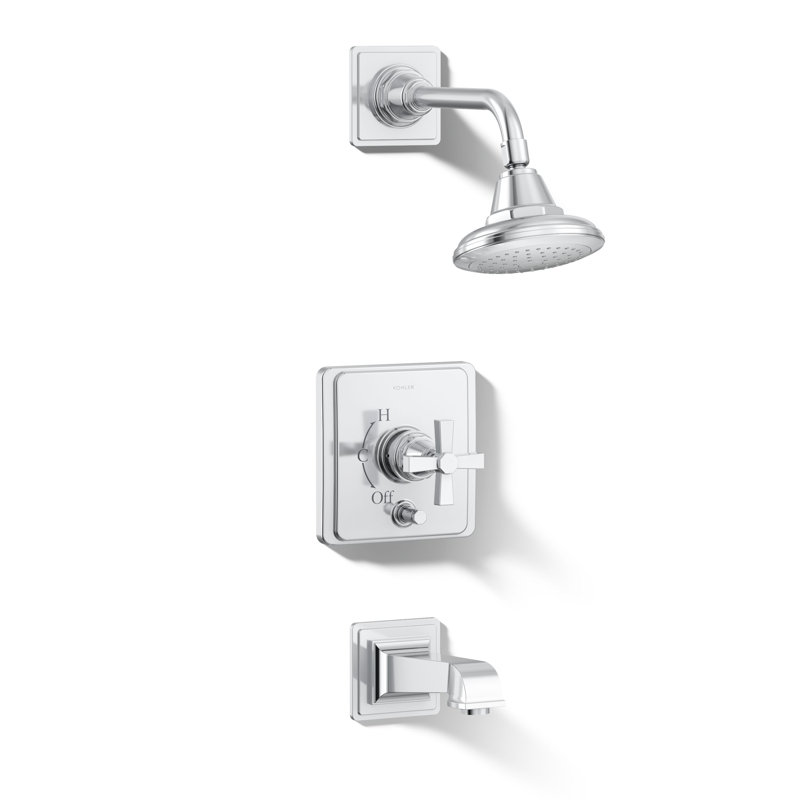 Pinstripe® Pure Rite-Temp Pressure-Balancing Bath and Shower Faucet Trim, Polished Chrome, Cross Handle
