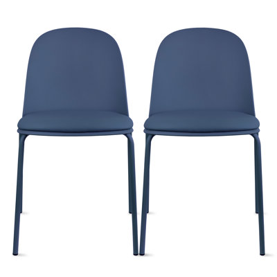 Appley Modern Stackable Dining Chairs – Set of 2, Plastic Seat with Padded Cushion & Metal Legs for Kitchen or Dining Room, Blue