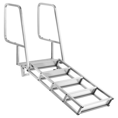 Échelle de pont rabattable, échelle de bain ponton robuste en alliage d'aluminium à 5 marches, avec marches larges antidérapantes, capacité de poids de 350 lb, aide à la traction par corde, utilisation confortable pour l'embarquement au bord de la piscine du lac