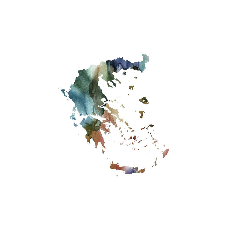 Brownish Greece Map by WallDecorAddict - Gallery-Wrapped Canvas Giclée on Canvas, Wrapped Canvas, 20.32 cm H x 30.48 cm W