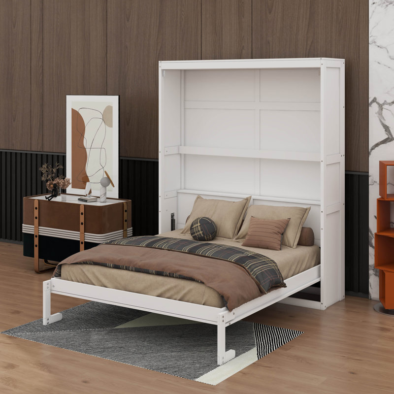 Lit escamotable double avec tablettes