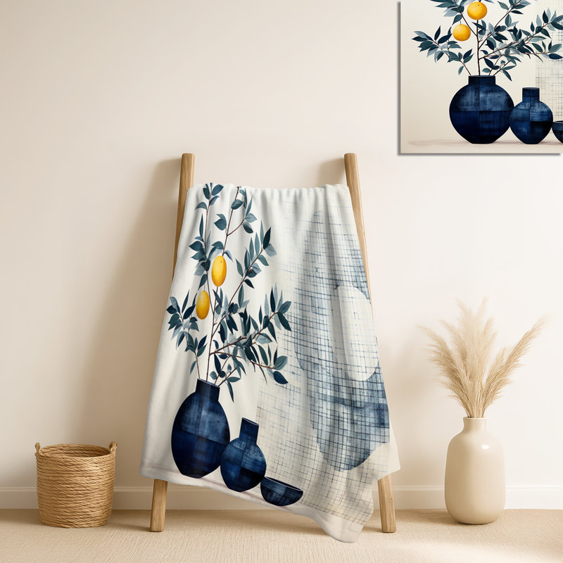 Jeté en molleton bleu minimaliste Mid Century