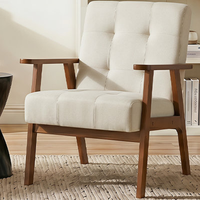 Modern Tufted Accent Chair with Armrests, Upholstered Dining or Living Room Chair