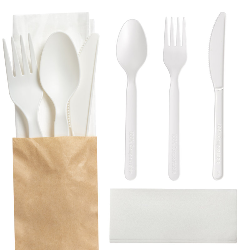 Disposable Cutlery Packs,  Individually Sealed Utensils Napkin Kits -125 Sets