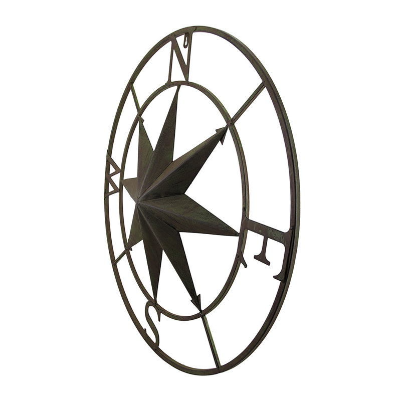 Décoration murale rose des vents, Vert, H 26 po x l 26 po x P 1,25 po