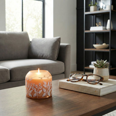 Decorative Jasmine Floral Scented Candle for Living Room Decor - Modern Glass Soy Wax Candle for Coffee Table, Bookshelf, or Bedroom