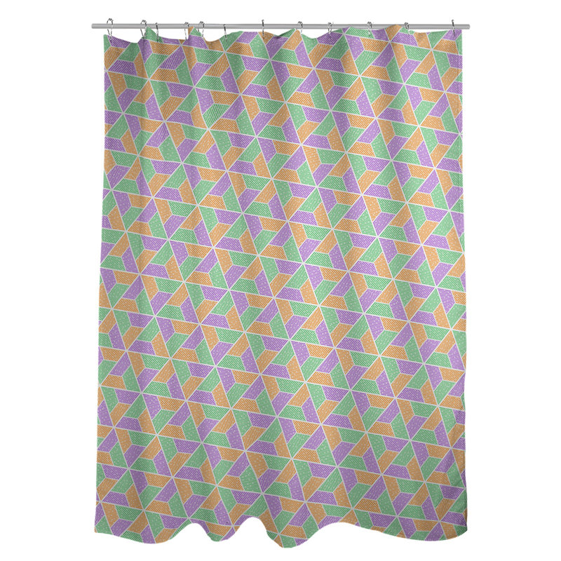 Rideau de douche simple trapézoïde, Vert / mauve / orange