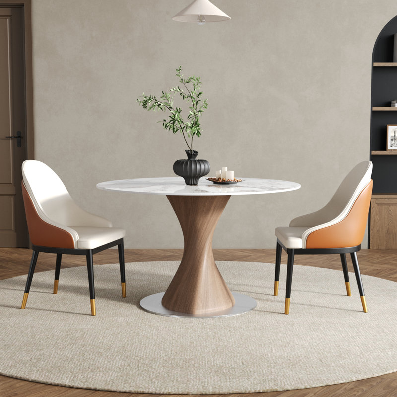 Table de salle à manger stable pour 4, Glossy Amber, 29.53"H x 43.31"L x 43.31"W, Noyer foncé