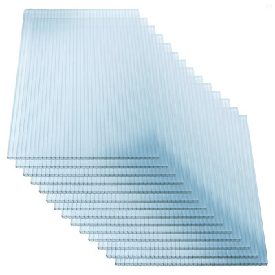 14 Pieces Set 2' (W) X 4' (L) Polycarbonate Panel,Twin-Wall Polycarbonate Sheets Waterproof UV Protected Reinforced Clear Sheets For Greenhouse, Outdoor, Plant Stand Roof