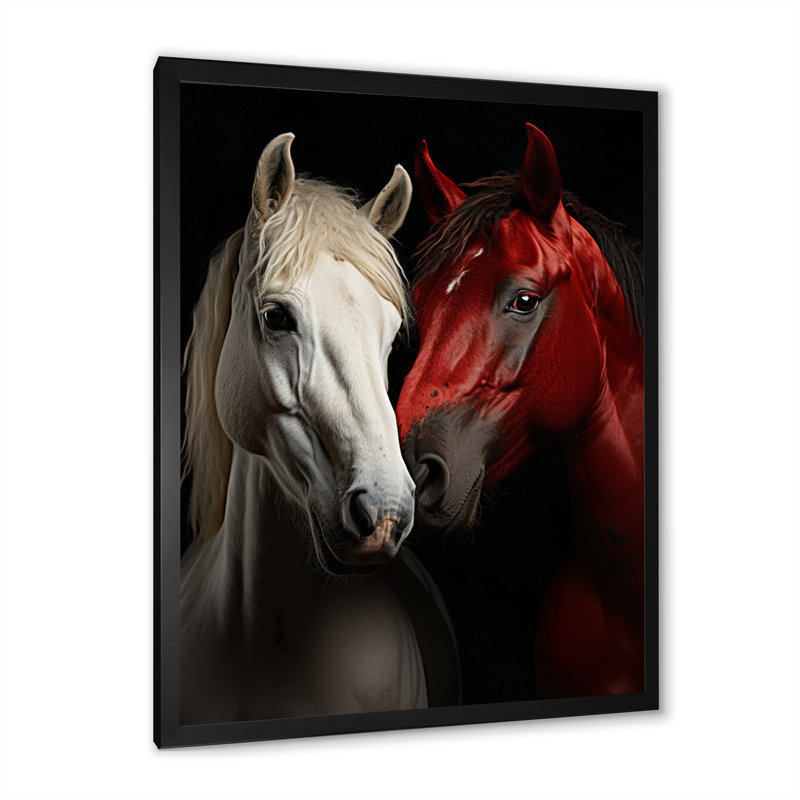 «Kaysin Red and White Horse Dynamic Duo», reproduction sur toile, H 40 po x l 30 po x P 1,5 po, Cadre photo noir