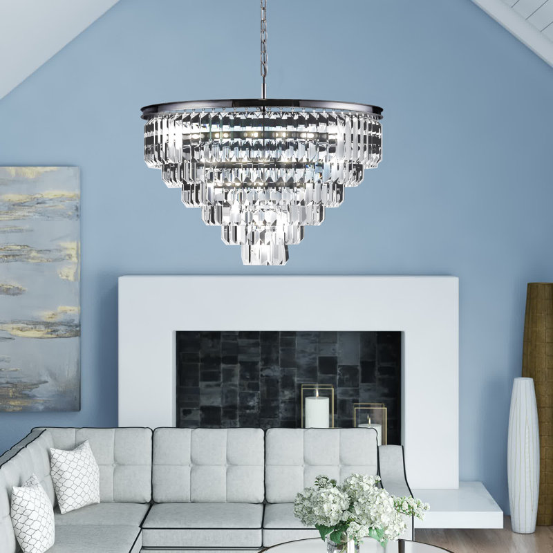Yazmin Crystal Dimmable Tiered Chandelier, Gray, Polished Nickel