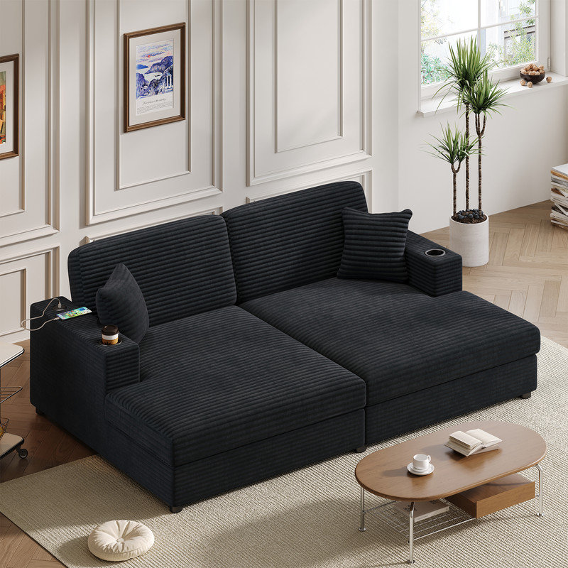 Canapé-lit modulaire surdimensionné avec méridienne et canapé-lit Corduroy, Black