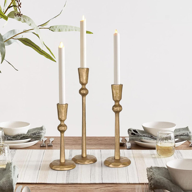 Porte-bougie conique en fer antique - Ensemble de 3 porte-bougies décoratifs, porte-bougie pour mariage, repas, fête