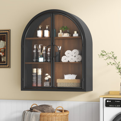 Wall-Mounted Arched Display Cabinet With Tempered Glass Doors