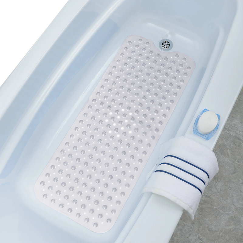 NON SLIP SHOWER MAT FOR BATHROOM (WITH SUCTION CUPS), Rectangle- 100cm L x 40cm W, White