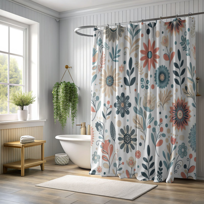 Duffie Funky Florals - 1 Piece Standard Shower Curtain, 74"H x 71"W