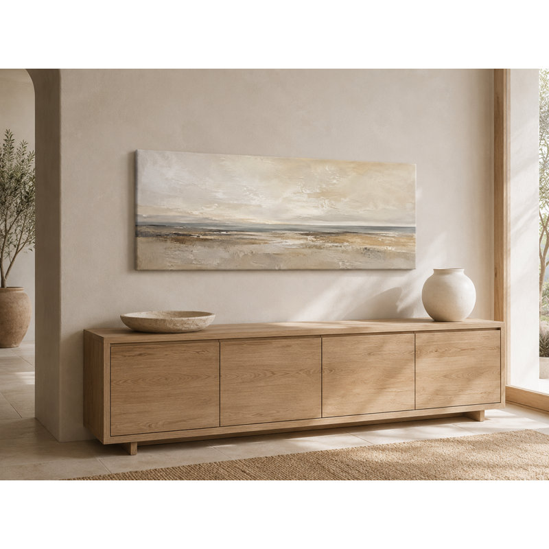 Paysage côtier neutre crème enveloppé Iraima, L 48 po x H 24 po x P 1,5 po