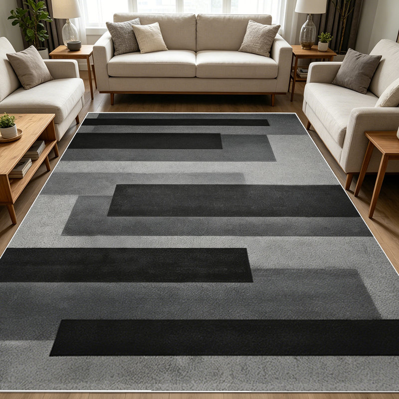 1PC Geometric Neutral Tone Gray Black Striped Modern Minimalist area rugs for Living Room, Soft and Comfortable, Suitable for all seasons, easy-to-maintain, machine washable Indoor floor mat, Under Table Farmhouse suitable for dining room, bedroom,