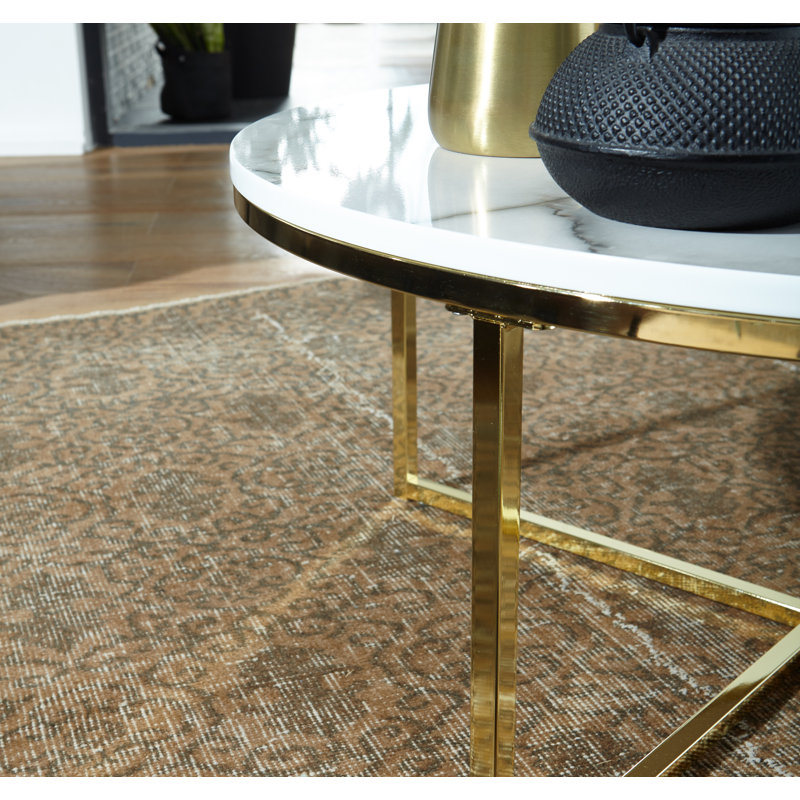Oglesby Cross Legs Coffee Table, White/Gold, 36cm H x 80cm W x 80cm D