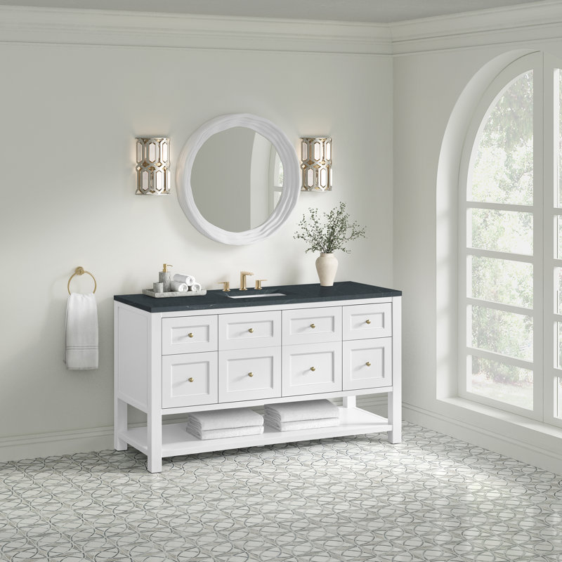 Breckenridge 60'' W Single Vanity, Charcoal Soapstone Silestone, Bright White, Widespread