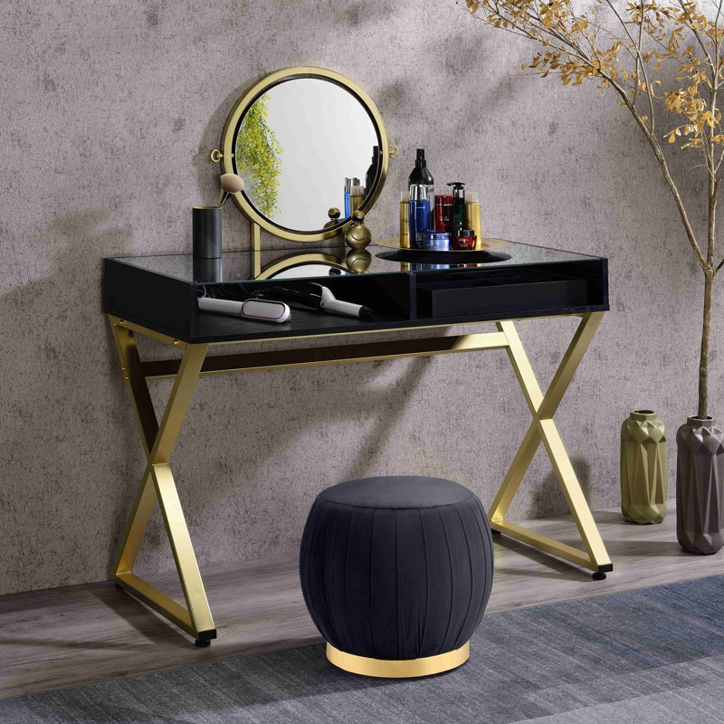 Bureau de coiffeuse avec miroir et plateau à bijoux, Noir