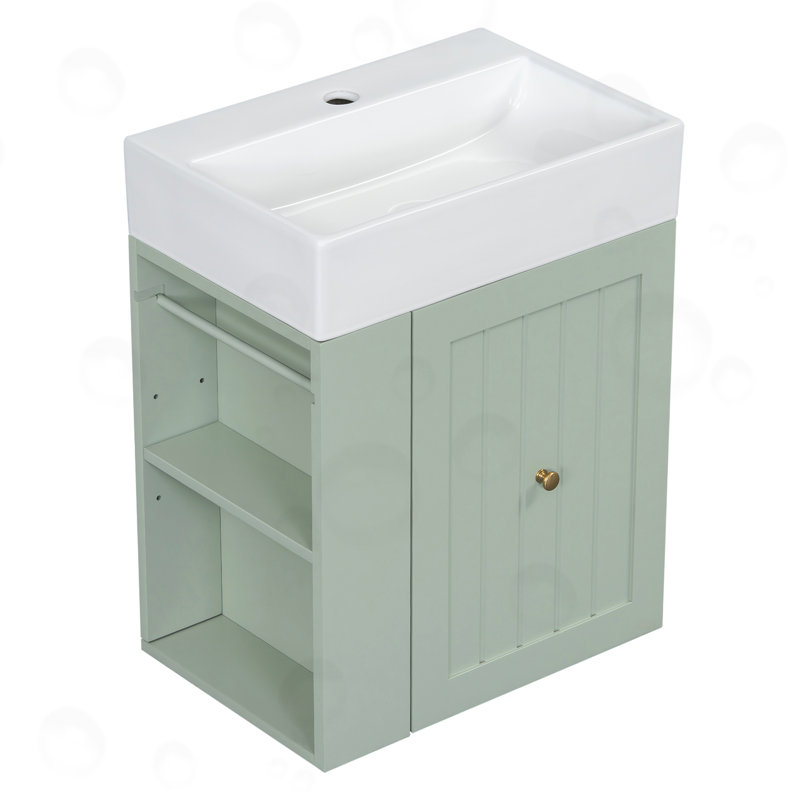 Meuble-lavabo avec tiroir, tablette latérale, Green