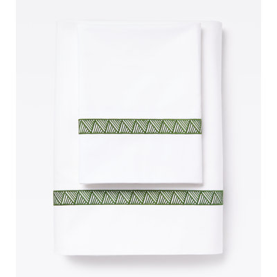 510 Thread Count Cotton Percale Sheet Set with Weave Embroidery in Palm